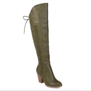 Journee Women's Stacked Heel Over The Knee Boots Olive sz 7.5